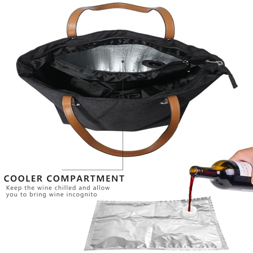 LEZEHUIBEST Wine Tote Bag, Beach Cooler for Travel Gift, Leakproof Insulated Purse Carrier with Hidden Spout Compartments, Holds 2 Bottles for Picnic, BYOB Restaurant, Party, Dinner — view 6