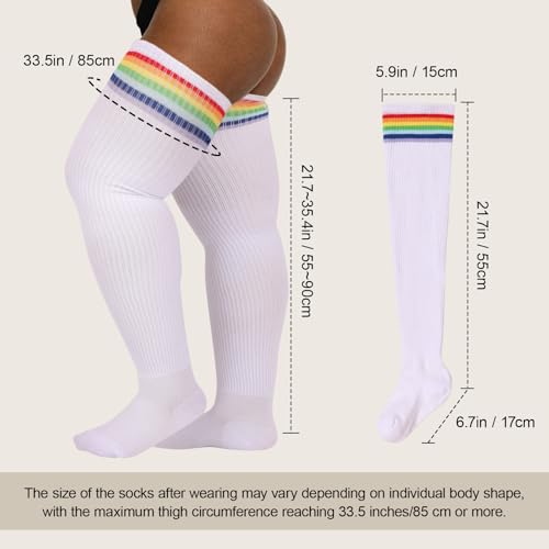 Image of DRESHOW Plus Size Thigh High Socks Striped Over Knee Long Boot Stockings Knee High Tube Socks Leg Warmers for Women