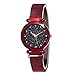Produktbild Damen-Armbanduhr, Sternenhimmel, modische elegante Damen-Quarz-Armbanduhr mit dünnem magnetischem Armband, aus Stahl und Armband, Damen, rot + Armband