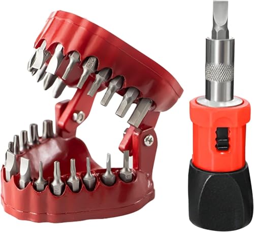 Zahnprothesen-Bohrerhalter Witziges Geschenk für Zahnärzte 2-in-1 Schraubendreher & Schreibtisch-Gadget Rot