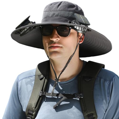 Solar Powered Fan Hat with 2 Removable Fans Wide Brim Sun Hat for Outdoor Fishing, Hiking Gardening,...