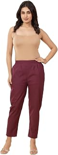Solid stitching Women Cotton Straight Fit Ankle Length Pants Elastic Waistband with Side Pockets | Minimal Design Trousers Price In India