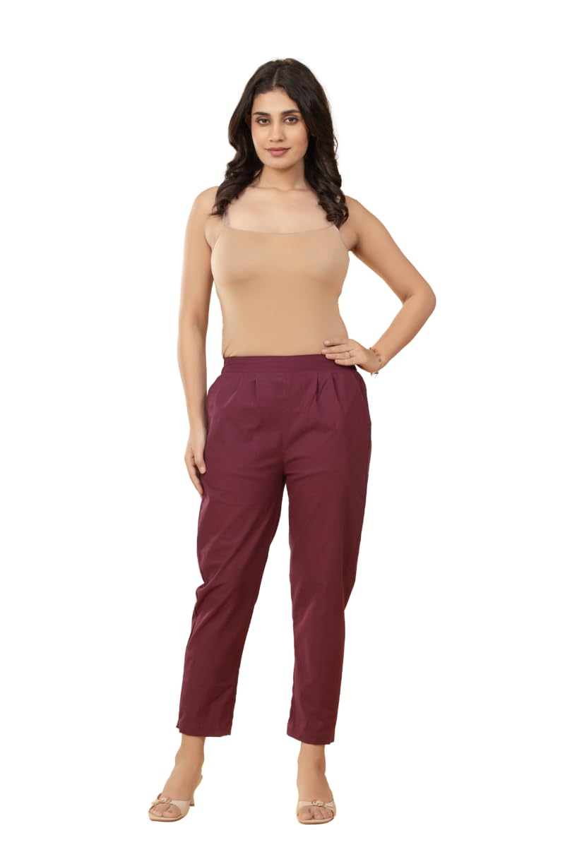 Solid stitching Women Cotton Straight Fit Ankle Length Pants Elastic Waistband with Side Pockets | Minimal Design Trousers - Review, Price and Buying Guide