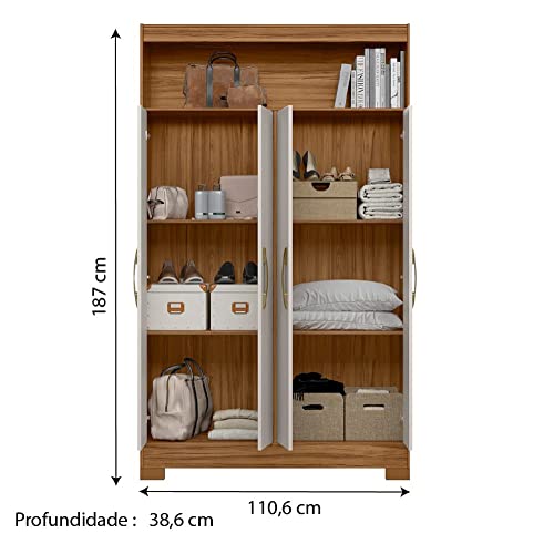 Armário Multiuso Organizador com Nicho 1,10m 4 Portas Bruna Nt 4030 Freijó/Off White Notável