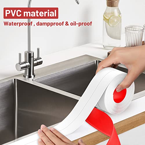 Fixmend Bath Sealant Strip Self Adhesive, 3 Rolls Caulk Strip, Bathroom Sealant Tape White Waterproof, Bath Seal for Toilet, Bathtub, Shower, Sink, Wall Corner, Kitchen with Sealing Tool