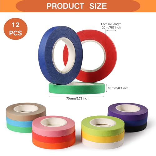 12 Roll Washi Tape, 10mm in Multiple Colors for Art Painting, DIY Scrapbooking, Walls, and Craft Decoration - Image 2
