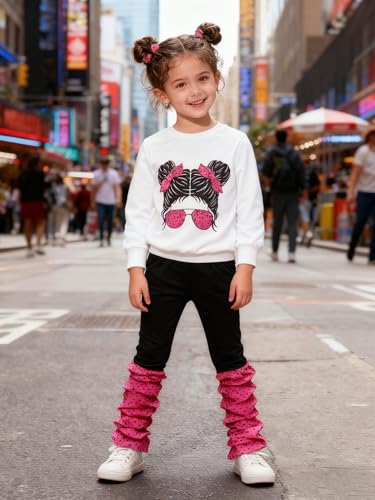 Image of OLMRJKD Kids Toddler Girls Clothes Figure Graphic Drop Shoulder Top Pullover Spotted Print Pants Fall Winter Outfit Set