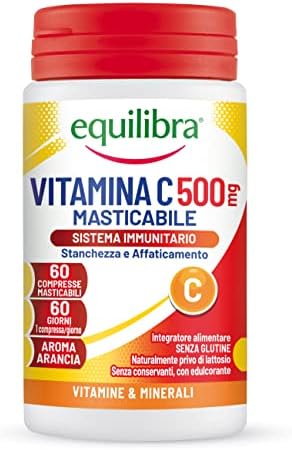 equilibra Integratori Alimentari, Vitamina C 500 mg, Integratore per la Normale Funzione del Sistema Immunitario, Riduce Stanchezza e Affaticamento, Aroma Arancia, 60 Compresse Masticabili Generico - integratore