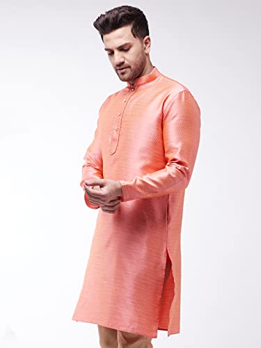 Image of VASTRAMAY VM Mens Silk Blend Kurta - Timeless Elegance for Festivals & Events | Banarasi Cotton with Silk Dobby Jacquard Mandarin Collar Full Sleeves Kurta with a Contrast Piping