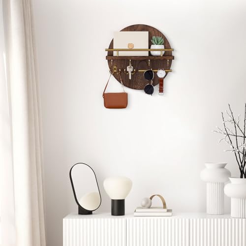 Nekon Key Holder Wall Mount, 11.8 Inch Key Rack with Shelf and 6 Key Hooks, Rustic Key and Mail Organizer - Image 4