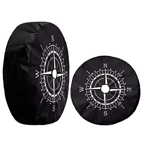 Image of Compass Sun Dial Black Spare Tire Cover with Backup Camera Hole Wheel Tire Cover Fit Trailer, RV, SUV and Many Vehicle 16inch