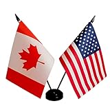 Canada USA Friendship Flag - Twin Table Flag on Stand Base, Perfect for Offices, Families, and Conference Rooms