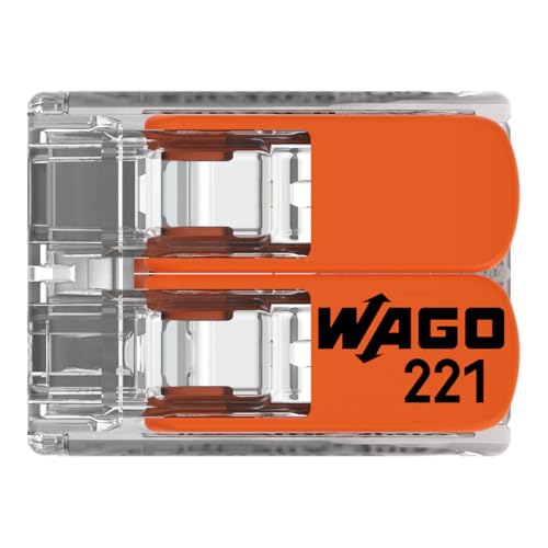 Image of WAGO 221-412 | Easy-to-Use electrical Wire Connectors | Pack of 16 | Compact, Tool-Free, Transparent - For Home, DIY & Electrical Projects - 2-Conductor