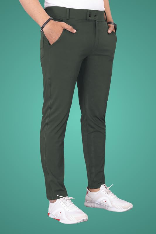 Image of Men's Slim Fit Lycra Blend Stretch Trousers | 2 Button Closure | Side Pockets | Formal & Casual Wear