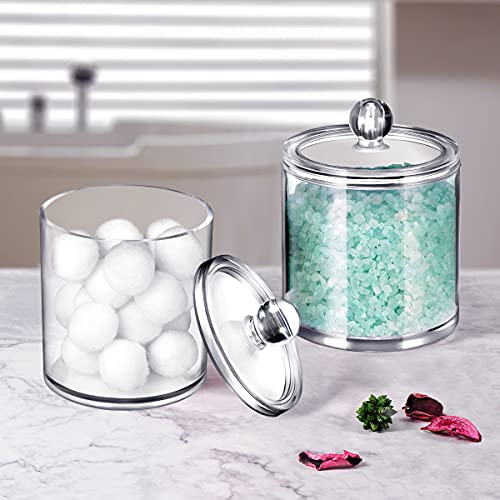 Qtip Dispenser Holder Bathroom Vanity Organizer Apothecary Jars Canister Set For Cotton Ball,Cotton Swab,Q-Tips,Cotton Rounds,Bath Salts,Premium Quality Plastic Acrylic Clear | 2 Pack,15 Oz. & 20 Oz. #TOP4