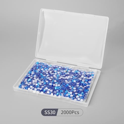 Image of 2000PCS Capri Blue Rhinestones Bulk, Flat Back Crystal Glass Stone Round Gems,SS30, 6.4-6.6mm