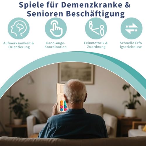 Demenz Beschäftigung – Farb-Memory Spiel für Senioren aus Holz, 20 Karten, beidseitig bespielbar, sicher fixierte Karten, leicht greifbar – Spiele für Demenzkranke, Aktivierung & Erinnerungstraining