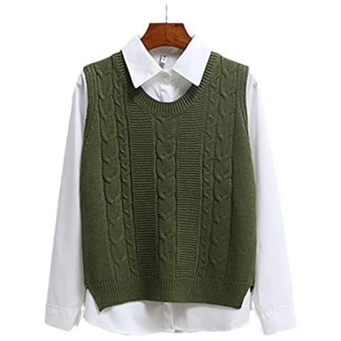 Women Sweater Vest Sleeveless Round Neck Pullover Short Knitted Tank Tops Green L,Women Sleeveless Pullover Cover