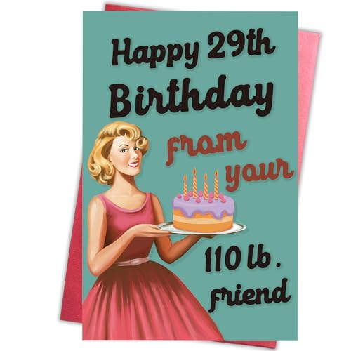 Gevinna Funny Birthday Card for Best Friend, Sarcastic Birthday Card for Woman, 29th Birthday Card, 50th 60th 70th 80th 90th Birthday Gift, Happy 29th Birthday From Your 110 Lb Friend