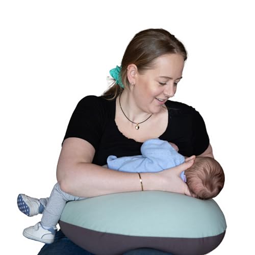 Hippychick Nursing Pillow – Comfortable Breastfeeding Pillows For Babies – 100% Cotton Maternity Pillow Cover Removable & Washable – Post Pregnancy Gifts – Charcoal and Sage Green