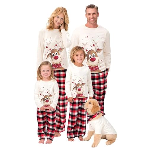 2025 Matching Christmas Pajamas Set Family Pyjamas with Cute Reindeer Elk Plaid Print Nightwear Cozy Flannel Xmas Pjs for Women Men Kids Baby Dog Sleepwear Holiday Loungewear Christmas Eve Outfit