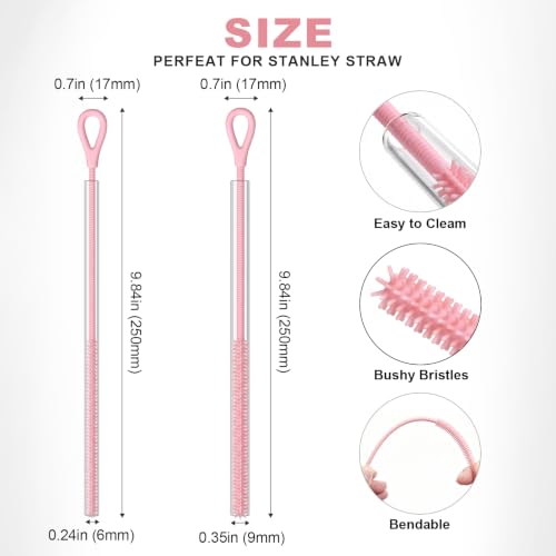Image of Straw Cleaner Brush for Stanley, 2Pcs Silicone Reusable Extra Long Straw Cleaning Brush for 14oz 20oz 30oz 40oz Stanley Mug, Cleaning Brush for All Plastic, Glass, Stainless and Silicone Straw