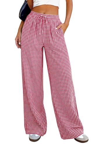 Image of PRETTYGARDEN Womens Pants Elastic Waist Floral Lightweight Palazzo Pants for Women Casual Lounge Wide Leg Pants Woman