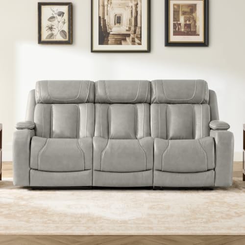 Image of Watson & Whitely Power Reclining Sofa 3-Seat, Genuine Leather Light Grey