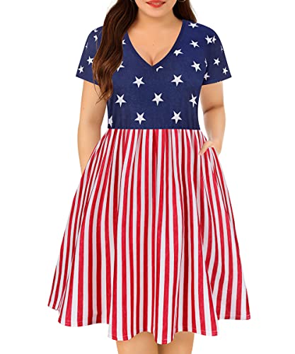 Image of RITERA Plus Size Dresses for Curvy Women Summer Spring Womens Dress V Neck Short Sleeve Casual Dress with Pockets XL-5XL