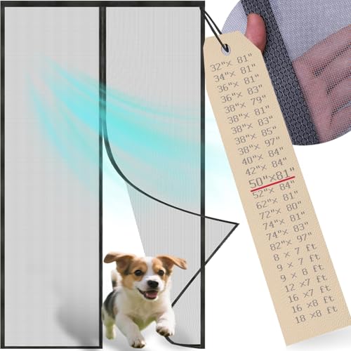 Hirdborte Magnetic Screen Door Mesh with Magnetic Closure Heavy Duty Thickened Fiberglass Screen -Frame Hook & Loop, Pet Friendly (Gray Summer Mesh Screen Door, Screen Size 50x81 inch)