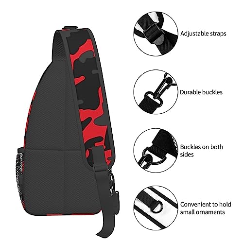 VOOHDDY Red And Black Camo Camouflage Sling Bag For Women Men Travel Hiking Backpack Crossbody Shoulder Chest Bags Casual Daypack Sport4
