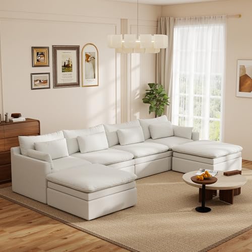Image of WJShome Modular Sectional Sofa, Deep Seat U-Shaped Cloud Couch with Water-Resistant & Stain-Resistant Fabric, Removable Washable Covers,Modern Sleeper Sofa for Living Room, Apartment, White