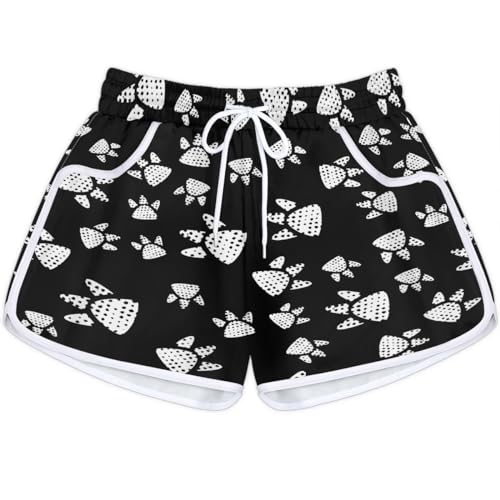 Short atlético feminino com estampa de patas desenhadas à mão para o verão, casual, atlético, confor