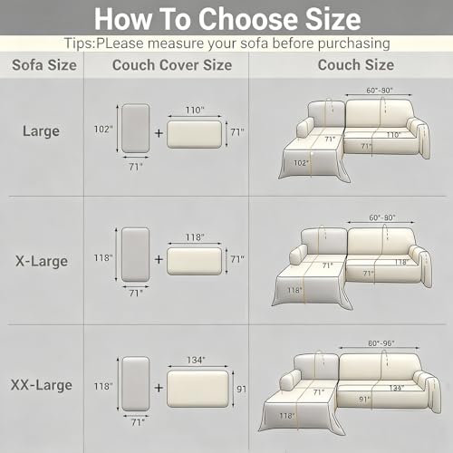 Image of Waterproof Sectional Couch Covers,L Shaped Couch Covers for Pets Washable Sofa Covers for Dogs Sofa SlipCover for Sectional Couches Protector Covers for Living Room (71 inch x 102 inch + 71 inch x 110 inch, Beige)