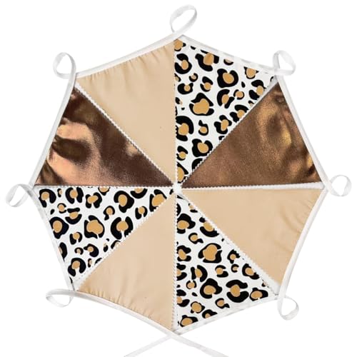 Image of 32Ft Leopard Party Decorations Metallic Brown Leopard Triangle Banner Flag Pennant Fabric Garland Streamers for Wild Animals Cheetah Birthday Cheetah Baby Shower Jungle Safari Party Decor Supplies