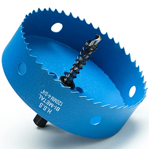 Image of 120mm HSS Bi-Metal Hole Saw, Table Vent Hole Cutter in 30mm Cutting Depth for Wood Boards, Thin Metal Sheet, Drywall and Plastic