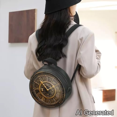 Image of Women Novelty Round Clock Shape Zippered Clock Purses for Women Tote Handbag Shoulder Bag, Gift for Mom Girlfriend