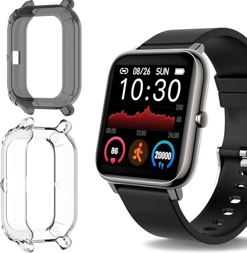 Funda Protectora P22 Smartwatch-Carcasa de Silicono Suave [Compatibilidad Multiple] para Donerton/KALINCO/CanMixs/Rinsmola 2021/Popglory P22- Modelo P22 (Plata+Negro)