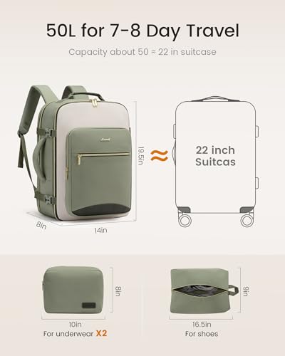 Image of LOVEVOOK 50L Travel Backpack for Women & Men, Airline Approved Carry On Luggage with 3 Packing Cubes, TSA Overnight Bags, Waterproof Personal Item Bag, Weekender Essentials Backpacks fits 17 inch Laptop
