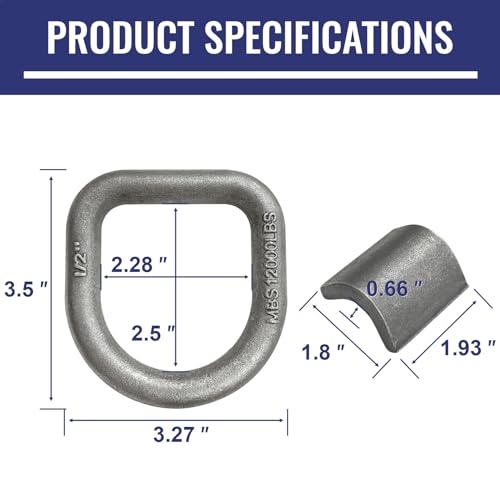 Image of Grandroad auto 8 Pack Weld-On Forged D Ring, Heavy Duty 1 /2 inch D-Ring Trailer Tie Down Anchor with MBS:12,000 lbs for Trailer, Truck Cargo, RV, ATV Tiedowns, Farm Applications and More.