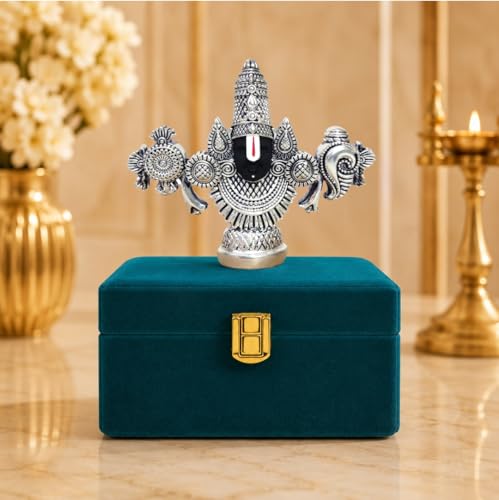 Image of Gold Art India Lord Venkateswara Balaji Idol | Silver-Plated Antique Matte Finish | 3.5 x 4.2 inch | Tirupati Balaji Statue for Home Mandir, Office & Gift Purpose