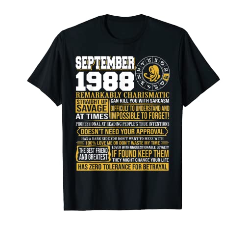 Regalos de cumpleaños de septiembre - Nacido en septiembre Virgo 1988 Divertido Camiseta