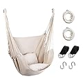 Hammock Chair Hanging Rope Swing, Max 300 Lbs Hanging Chair with Pocket- Quality Cotton Weave for Superior Comfort & Durability Perfect for Outdoor, Home, Bedroom, Patio, Yard