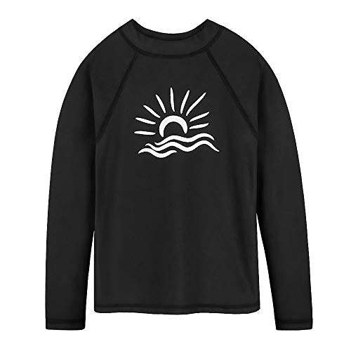 TFJH E Boys & Girls Swim Shirt Long Sleeve Rashguard Suit Kids Sunsuits Swimsuit Black 16A