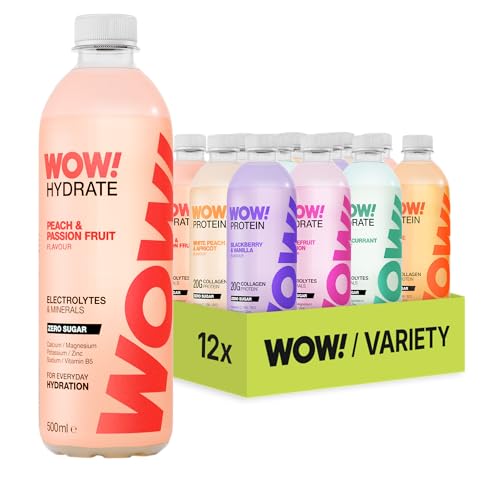 WOW! Variety Pack - 6 Protein Drinks with 20g Collagen Protein - 6 Electrolyte Drinks - For Structural Body Support & Everyday Hydration - 12 x 500ml Ready-to-Drink Bottles - Sugar & Fat Free - Halal