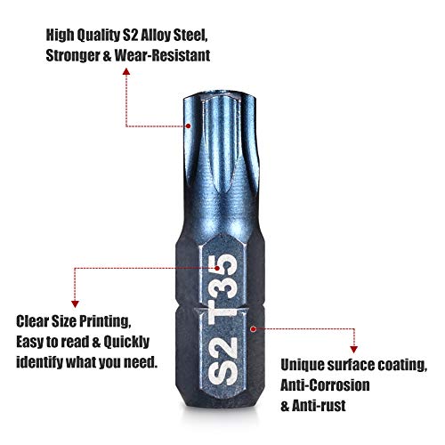 Arucmin 16-Piece Security Torx Bit Set T5-T50, Tamper Resistant Star Bits Set S2 Steel With A 1/4" Adaptor #TOP2