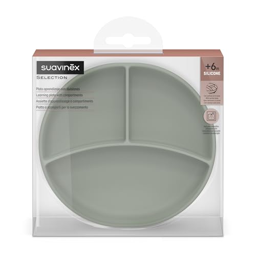 Miniatura 3 de Suavinex, Plato De Bebé Con Ventosa, Plato De Silicona Con Divisiones, Plato Antivuelco, Para Utilizar En La Alimentación Complementaria Y Blw, Apto Para Lavavajillas Y Microondas, 6 Meses, Verde