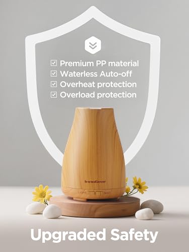 Image of InnoGear Essential Oil Diffuser, Ultrasonic Diffusers for Home Aromatherapy Humidifier for Bedroom Room 7 Colors LED 2 Mist Mode Auto Off, Yellow