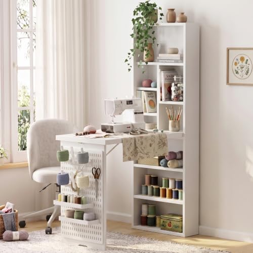 Foldable Sewing Table, Craft Station & Side Desk for Hobby & Home, White