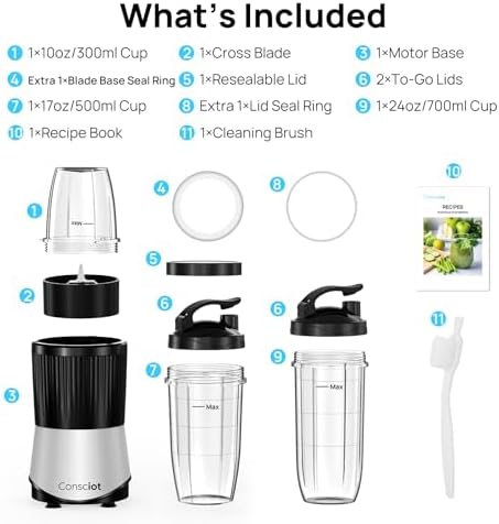 Consciot 11-Piece Blender for Kitchen and Personal Size, 900 Peak Watts — view 7